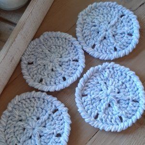sky blue sand dollar handmade crochet coasters set of 4